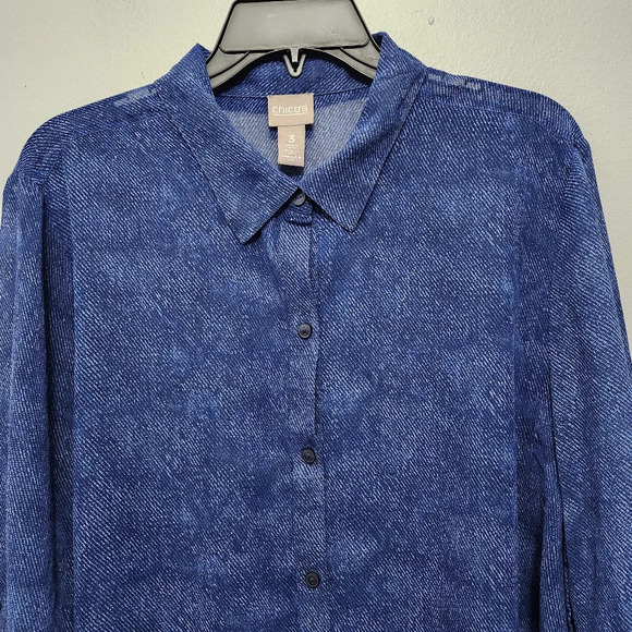 Chico's women's button-down top blouse size 3 XL blue sheer - Picture 2 of 7
